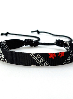 2025新款阿拉伯头巾同款手链民族风手绳手工编织布艺手环男女饰品