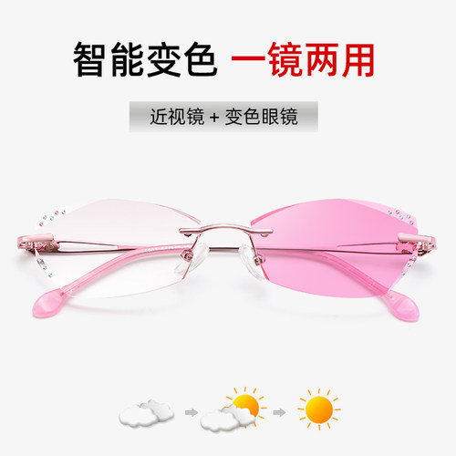 无框眼镜女近视有度数加散光超轻切边无边框镜架渐变色防蓝光防雾 - 图2