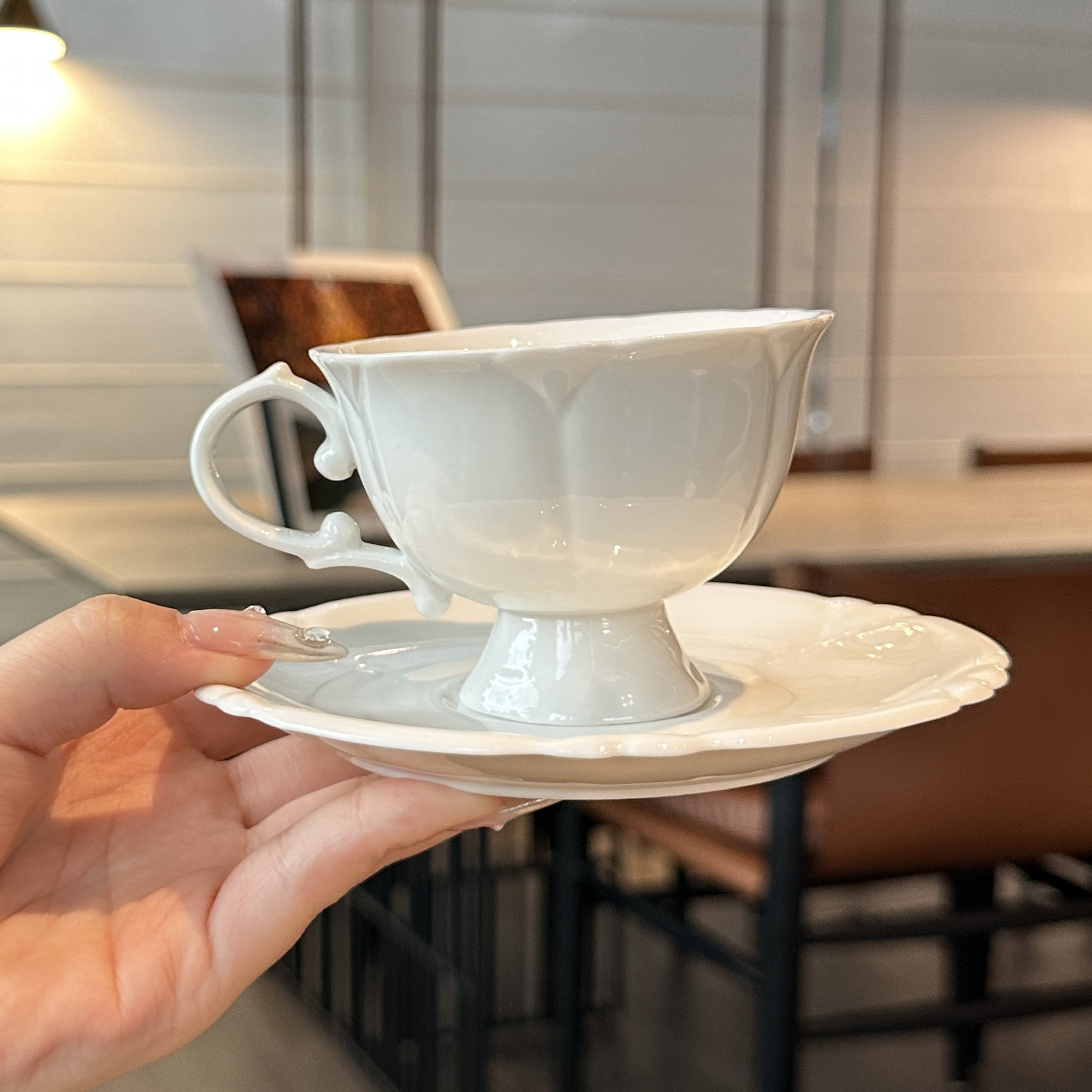 贵妇下午茶杯哦！复古浮雕高脚陶瓷咖啡杯碟套装 中古杯子红茶杯 - 图1