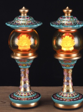 新款珐琅彩LED 莲花灯佛前供灯长明灯室内供灯充插两用家用神社灯