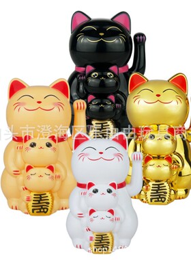 跨境太阳能自动摆手招财猫收银台家居摆件