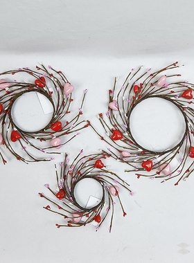 爱心形装饰花环门挂壁挂情人节礼物摆件喜庆装饰新年橱窗吊件跨境