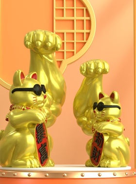 招财猫肌肉麒麟臂劫财猫巨臂劫财猫家居客厅开业送礼物发财猫摆件