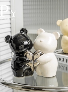 暴力熊陶瓷书立摆件感小众客厅玄关电视柜酒柜轻奢装饰品摆件