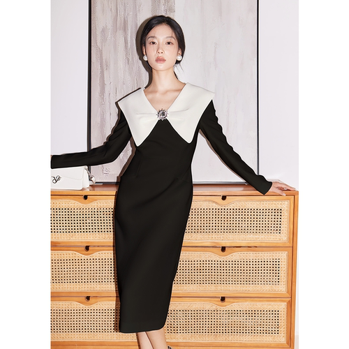 YES BY YESIR叶谦原创设计师2025年秋新款解构蝴蝶结领修身连衣裙 - 图2