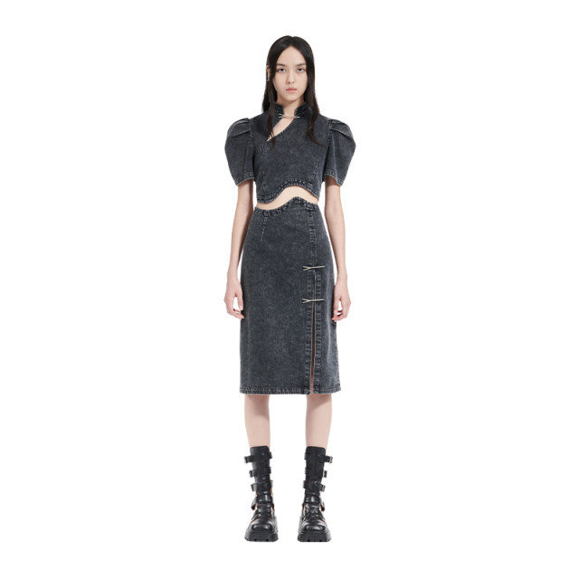 Y2K ແບບ retro denim wavy top