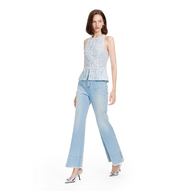 2025 New Bright Blue Halter Neck Lace Top