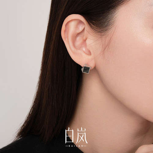 白岚黑贝耳钉女2023年新款耳饰925银母贝小众设计感耳环ED3823 - 图0