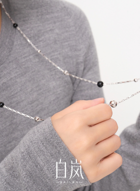 白岚S925黑玛瑙银饰女时尚项链