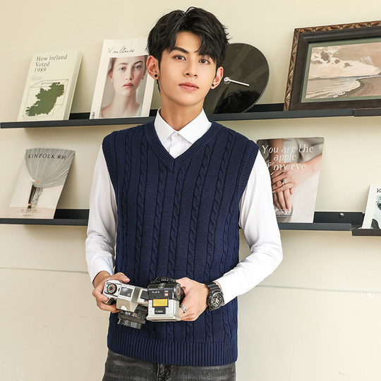纯棉保暖背心男士毛衣马甲加绒加厚冬季针织坎肩毛线马夹爸爸外穿