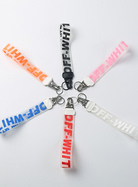 美国潮牌 OFF WHITE OW19新款PVC彩色字母透明铁环钥匙扣 男女