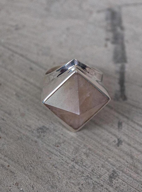 新品情侣纯银宝石几何戒指厚重款