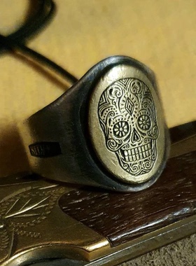 S925复古骷髅头情侣对戒