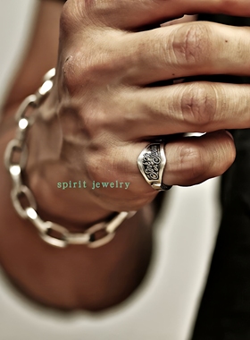 男士纯银字母盾牌原创手饰欧美范