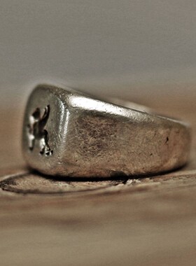纯银徽章男士戒指复古狮子潮时尚