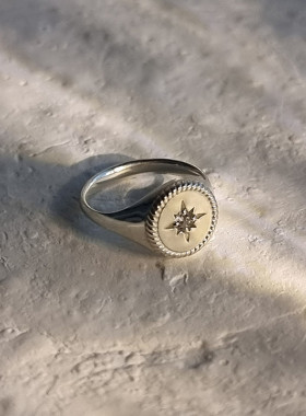 纯银宝石八芒星轻奢对戒简约款