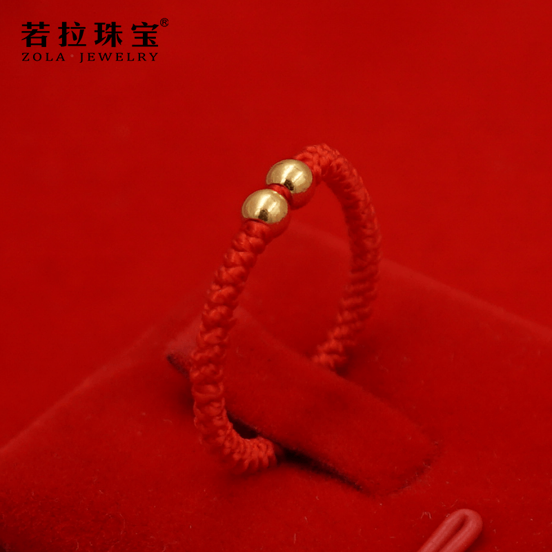若拉999足金潮流时尚网红红黑戒指 若拉珠宝戒指/指环