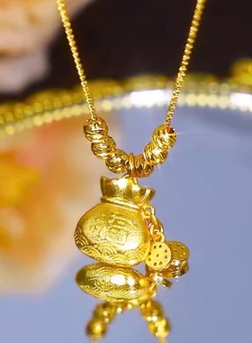 金色钱袋项链女设计感国风锁骨链