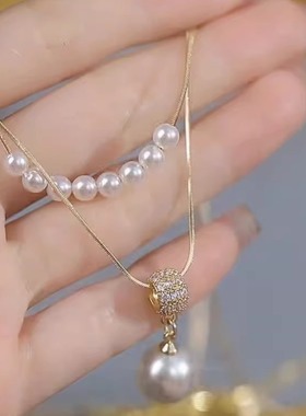 双层叠戴珍珠项链女气质简约高级