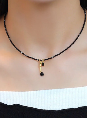 黑色水晶项链女小众复古时尚轻奢