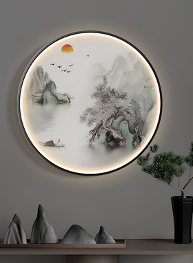 带灯装饰画入户玄关装饰画中古风