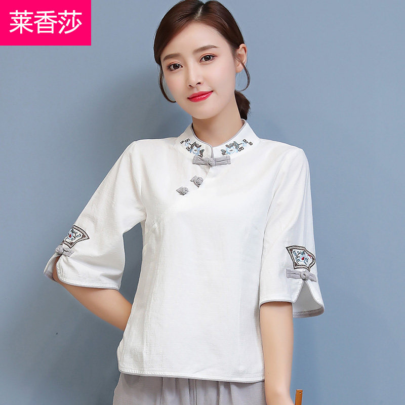 禅修居士服瑜伽服复古唐装棉麻汉服 莱香莎上衣