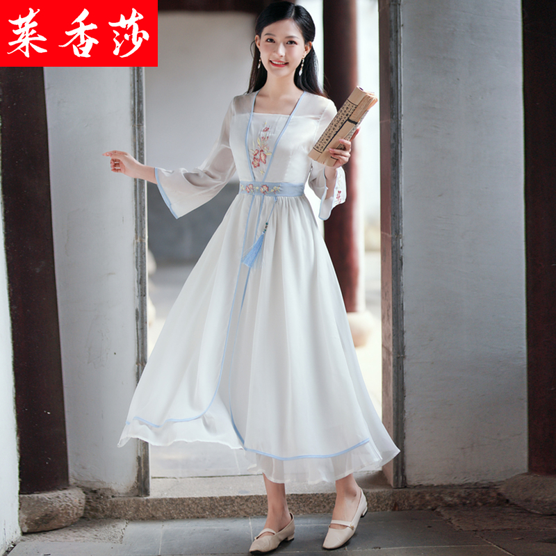 古装采耳衣服美容师服装茶服茶艺师工作服女中国风汉服改良连衣裙 - 图0