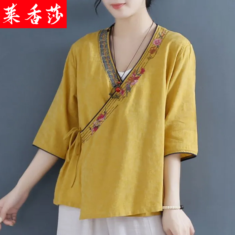 夏季中国风禅意茶禅服中式唐装汉服 莱香莎上衣