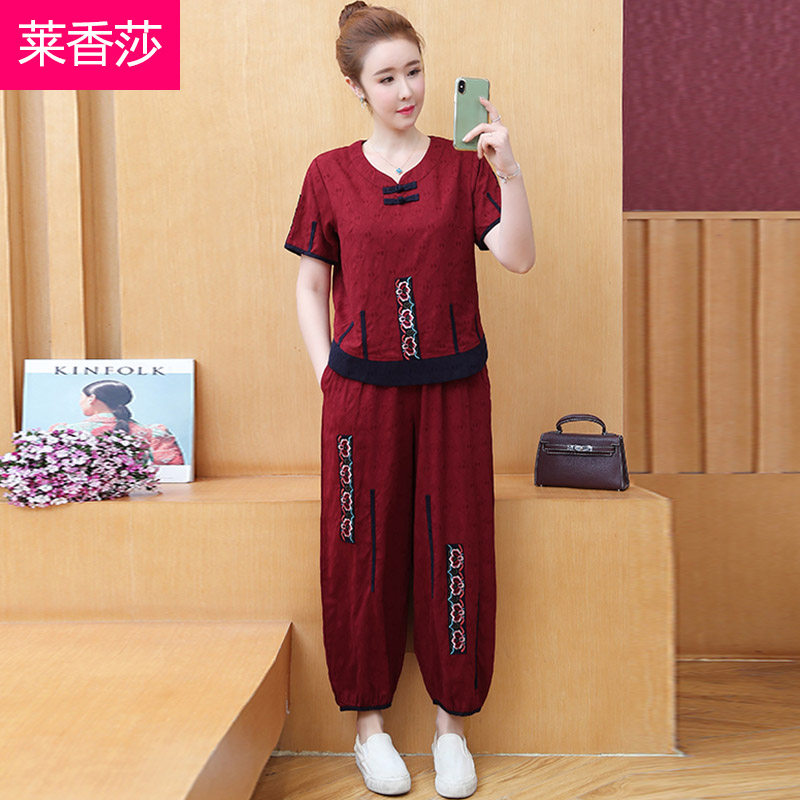 民族风夏装宽松女复古刺绣阔腿裤 莱香莎上衣
