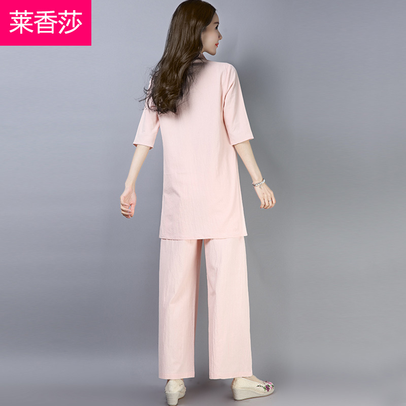 中式唐装套装复古棉麻茶服居士服 莱香莎上衣