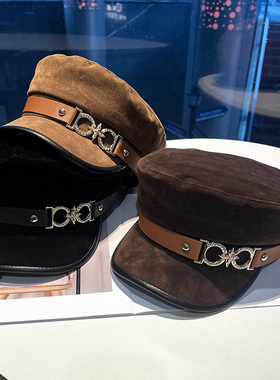 日系新款黑色八角帽大头围