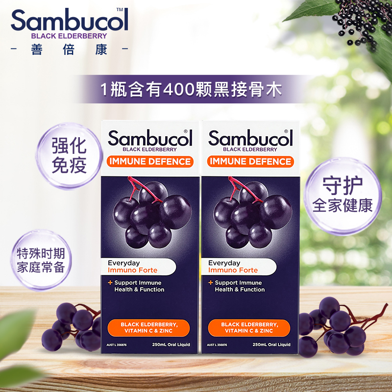 澳洲Sambucol黑接骨木莓小黑果免疫液补维生素VC锌增强抵抗力糖浆-图0