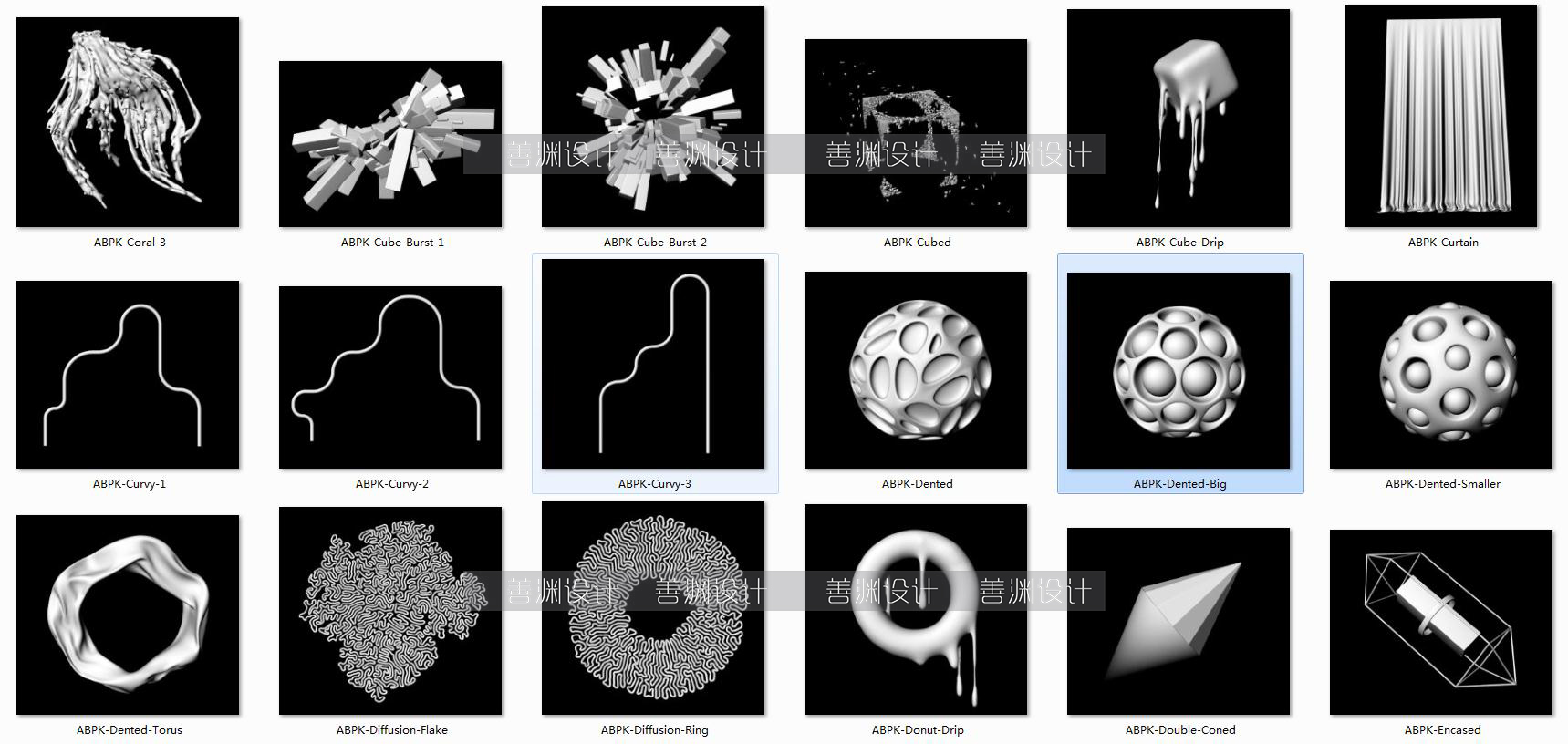 100个简约艺术几何抽象图形c4d犀牛/OBJ/3ds/3dmax/3ds/maya/fbx-图0