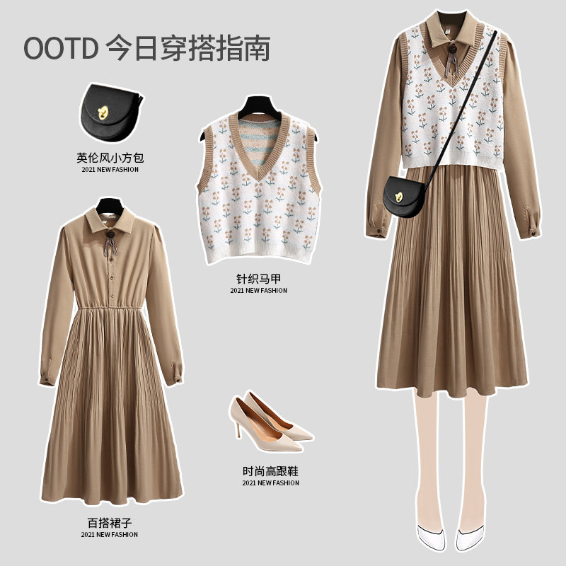 灯芯绒复古长袖连衣裙2021新款衬衫 盟蔻连衣裙