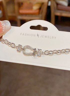 轻奢时尚感满钻马蹄环扣手链精致个性独特设计百搭手环配饰品