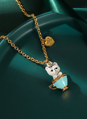 茶杯犬爱心坠长款项链