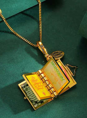 粉色书本吊坠项链珐琅釉