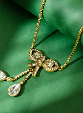 中古风蝴蝶结水滴宝石项链锁骨链