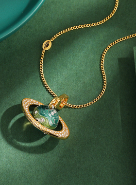 轻奢珐琅立体镶钻星球吊坠项链潮