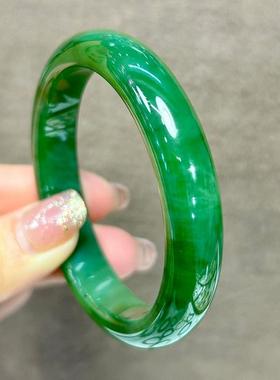 天然和田碧玉59.5mm圈口手镯 猫眼效应强 极微微黑点 重56.08克bh