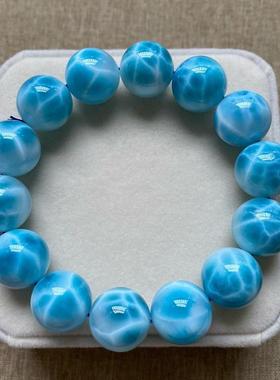 海纹石手链龟背纹大颗粒单圈拉利玛圆珠手串男女款珠链规格15.9mm