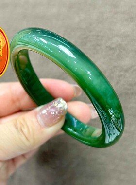 天然和田碧玉猫眼59mm圈口手镯 重53.42克 猫眼效应强 微微黑点bh