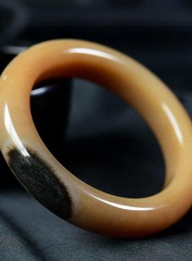 收藏级天然和田玉糖玉黑皮籽料56圈口玉手镯 重量79.7g 配证书cs0