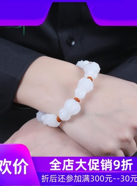 和田玉羊脂白玉白菜手链男女款遇百财手串单圈天然玉石含证yzf
