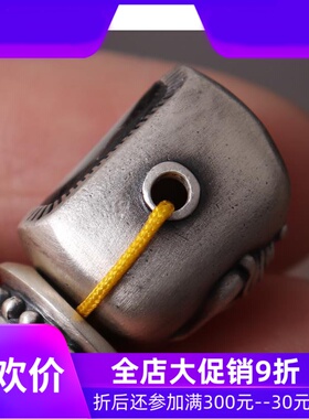 藏传925银镶嵌天珠佛头 文玩海螺三通 藏式手串配饰qbt