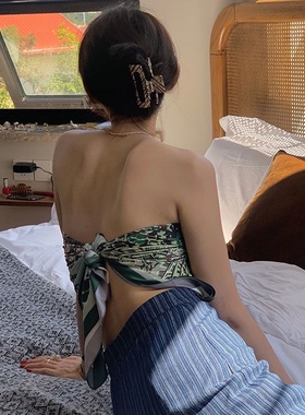 方巾丝巾女90x90法式复古小众抹胸丝巾辣妹内搭性感气质防晒披肩