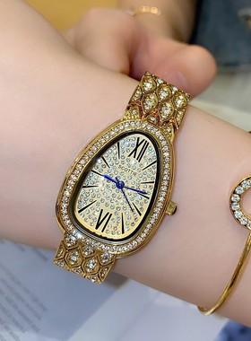 女士个性罗马气质满钻表带镶钻手表时尚石英玫瑰黄金色国产腕表