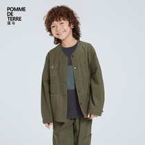 pomme flummalink jacket pure color bright line decoration cotton porn spring autumn dress male and female children Gangnam bumpsuit big boy