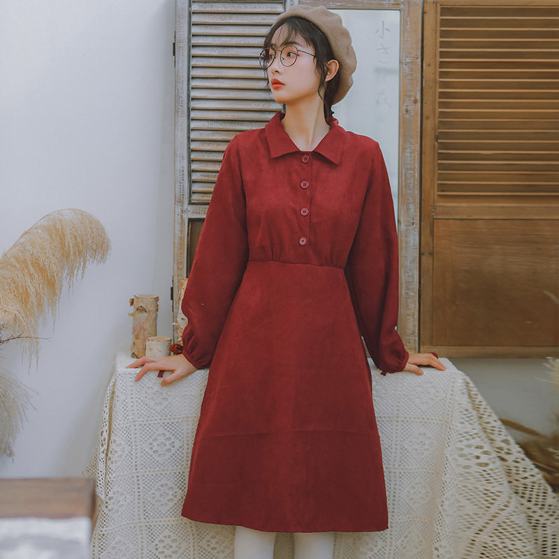 2020年新款秋冬季法式复古连衣裙 姿态玫瑰连衣裙