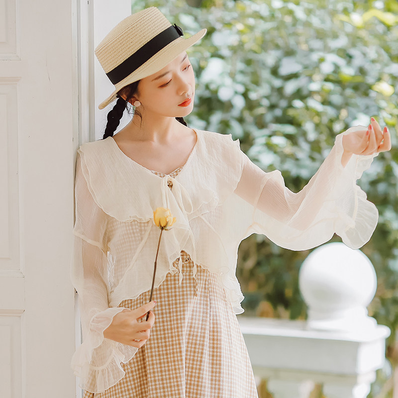 薄款防晒衣开衫雪纺仙女搭吊带裙子 姿态玫瑰蕾丝衫/雪纺衫